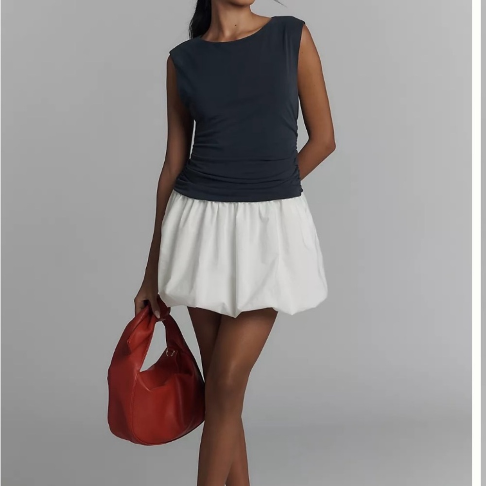 Anthropologie Black and White Smocked Bubble Mini Dress